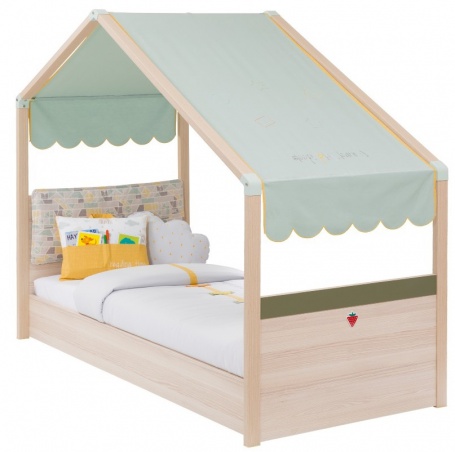 Detská posteľ Beatrice 80x180cm so strieškou - dub svetlý / zelená