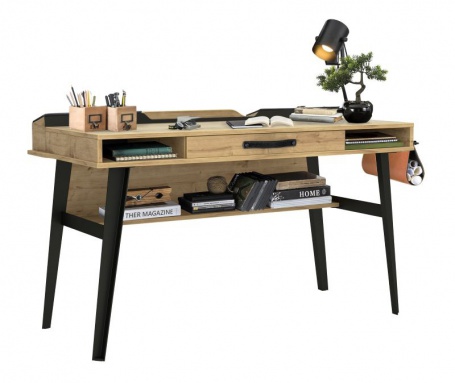  Veľký industriálny písací stôl Gamora - dub zlatý/čierna