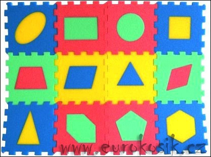 Penové puzzle koberec geometrické obrazce, 12 dielikov