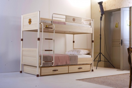 Poschodová posteľ s prístelkou Cavalos 90x200cm - akácie svetlá/dub tmavý