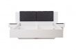 Manželská posteľ 180x200cm s nočnými stolíkmi Stuart - biela/šedá/dub čierny