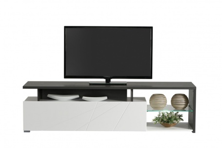 Televízny stolík s osvetlením Alaric - biela/dub čierny
