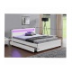 Manželská postel s úložným prostorem, RGB LED osvětlení, bílá ekokůže, 180x200, CLARETA