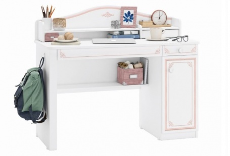 Písací stôl s malým nadstavcom Betty - biela/ružová