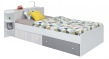 Študentská posteľ s úložným priestorom Beta 120x200cm - biela/dub wilton/šedá