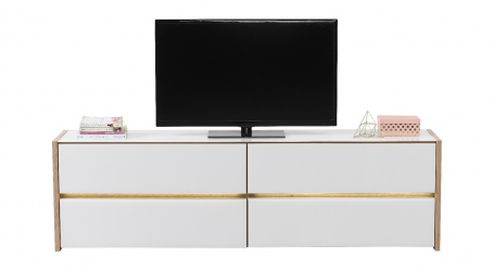 Televízny stolík s osvetlením Embra - dub artisan/biely lesk