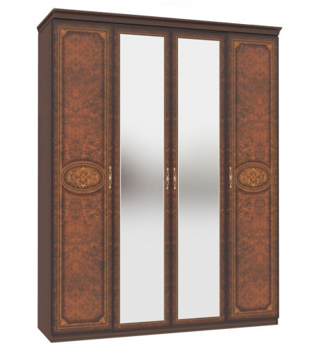 Štvordverová skriňa Elizabeth s kombinovanými dverami a ozdobnými lištami - orech