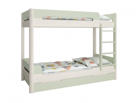 Poschodová posteľ s prístelkou Eveline 90x200cm - biely masív/zelená