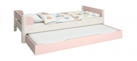 Detská posteľ s prístelkou Eveline 90x200cm - biely masív/ružová