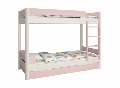 Poschodová posteľ s prístelkou Eveline 90x200cm - biely masív/ružová