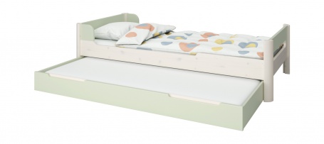 Detská posteľ s prístelkou Eveline 90x200cm - biely masív/zelená