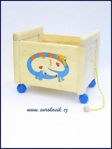 Dřevěný box na hračky Box na hračky Jezevčík modrý