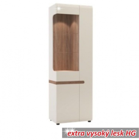 Vitrína, biela extra vysoký lesk HG / dub sonoma tmavý truflový, LYNATET TYP 01