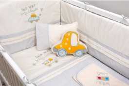 Posteľná súprava do postieľky 75x115cm Buggy – biela/modrá/žltá