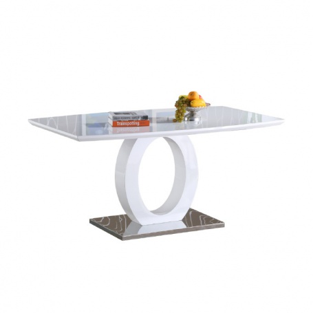 Jedálenský stôl, biela vysoký lesk / oceľ, ZARNI