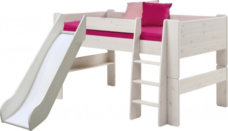 Detská vyvýšená posteľ so šmykľavkou Dany 90x200 cm - masív / biela