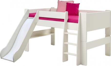 Detská vyvýšená posteľ so šmykľavkou Dany 90x200 cm - biela