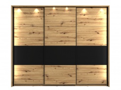 Šatníková skriňa s posuvnými dverami a LED rámom 270 Nathan - dub artisan/čierna