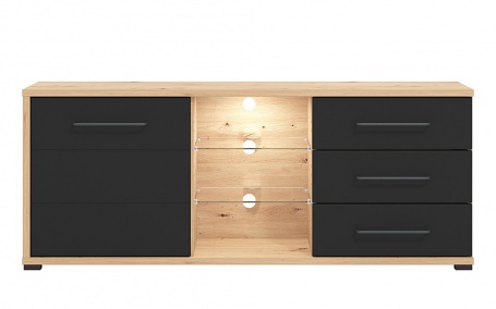 TV stolík 160 s vnútorným osvetlením Lugano - dub artisan/čierna