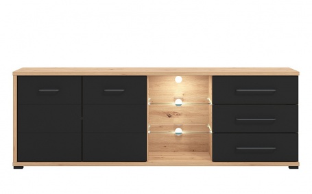 TV stolík 190 s kompletným osvetlením Lugano - dub artisan/čierna