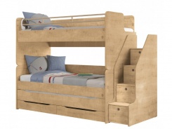 Poschodová posteľ s úložným priestorom a schodíkmi Cody 90x200cm - dub svetlý