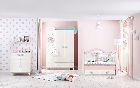 Izba pre bábätko Sunbow - biela/ružová/modrá