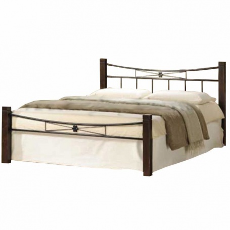 Manželská posteľ, drevo orech / čierny kov, 160x200, PAULA