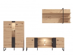 Obývacia stena s kompletným osvetlením Zenoa - dub artisan/čierna