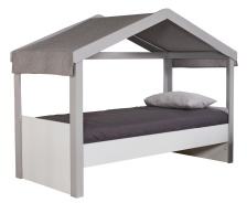 Domčeková posteľ 90x200 s látkovou strieškou Spencer - biela/šedá