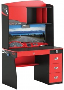 Multifunkčný písací stôl Rally s nadstavcom - červená/čierna
