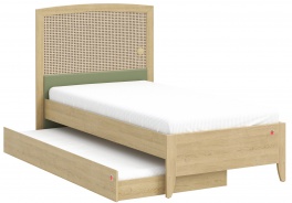 Študentská posteľ 100x200cm s čelom a prístelkou Habitat - dub/zelená