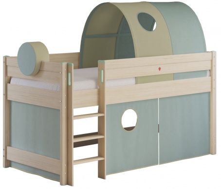 Vyvýšená posteľ s doplnkami Fairy - dub svetlý/zelená