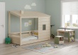 Domčeková posteľ s drevenou strechou + zástena s oknom + drevený komín Fairy - v priestore