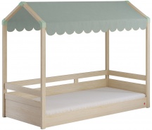 Domčeková posteľ so strieškou Fairy II - dub svetlý/zelená