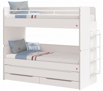 Poschodová posteľ s prístelkou, úložným priestorom a rebríkom Pure Modular - biela