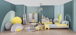 Detská izba Raundo - šedá/žltá