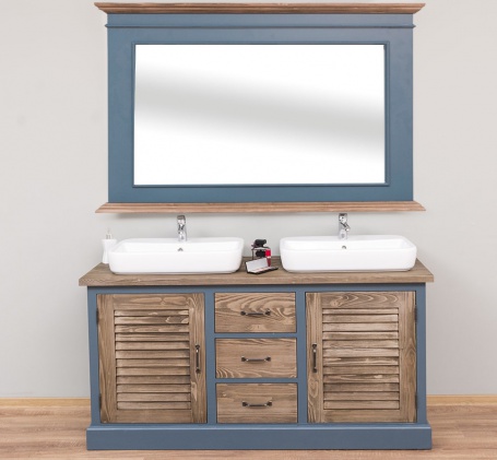 Kúpeľňová zostava pre 2 umývadlá Damiano 665 - modrá/hnedá