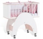 Detská kolíska 50x90 na kolieskach s posteľným setom Flamenco - biela/ružová