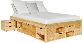 Manželská posteľ 140x200cm s výsuvnými nočnými stolíkmi a úložným priestorom Diablo - borovica