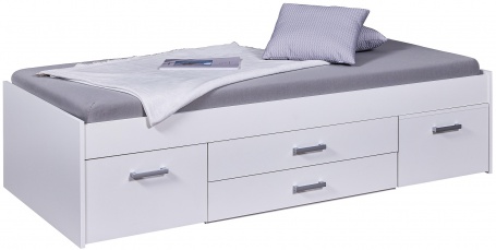 Študentská posteľ 90x200cm s výsuvným nočným stolíkom a úložným priestorom Skye - biela