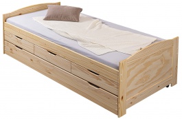 Študentská posteľ 90x200cm s prístelkou a úložným priestorom Janett - borovica
