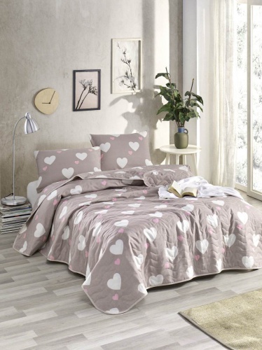 Prikrývka 200x220 + 2 vankúše Love - ružová, biela, béžová