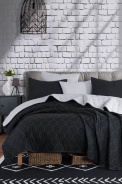 Prikrývka 200x220 + 2 vankúše Alcea - čierná, bielá