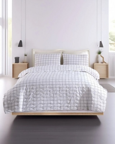 Prikrývka 200x220 + 2 vankúše Black line - čierná, bielá