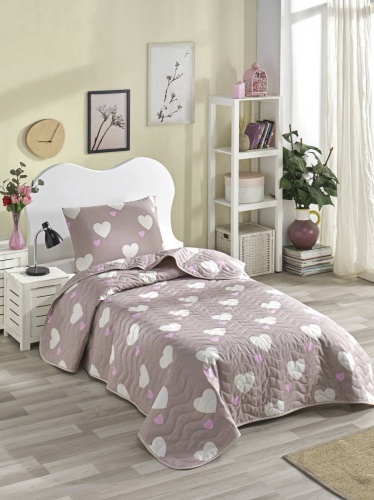 Prikrývka + vankúš 160x220 Love - biela, béžová, ružová