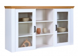 Presklená vitrína z masívu Malcolm - biela/dub