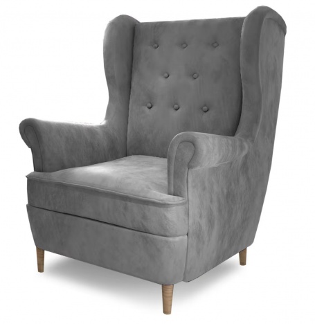 Šedé čalúnené kreslo v škandinávskom štýle