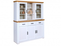 Široký kredenc z masívu Malcolm - biela/dub