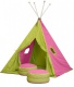 Veľký textilný stan TEEPEE 150x210cm - ružová / zelená