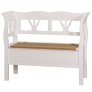 Drevená lavica s úložným priestorom HONEY, biela - dubové sedadlo - P001